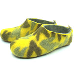 Woman's yellow Floral Print 100% wool felt slippers