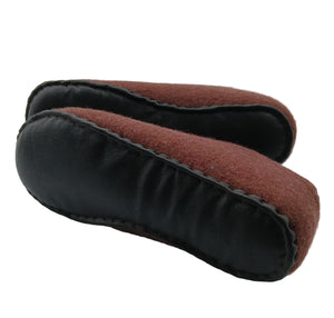 100% wool felt slippers in Chocolate with cerise pink wool interior layer