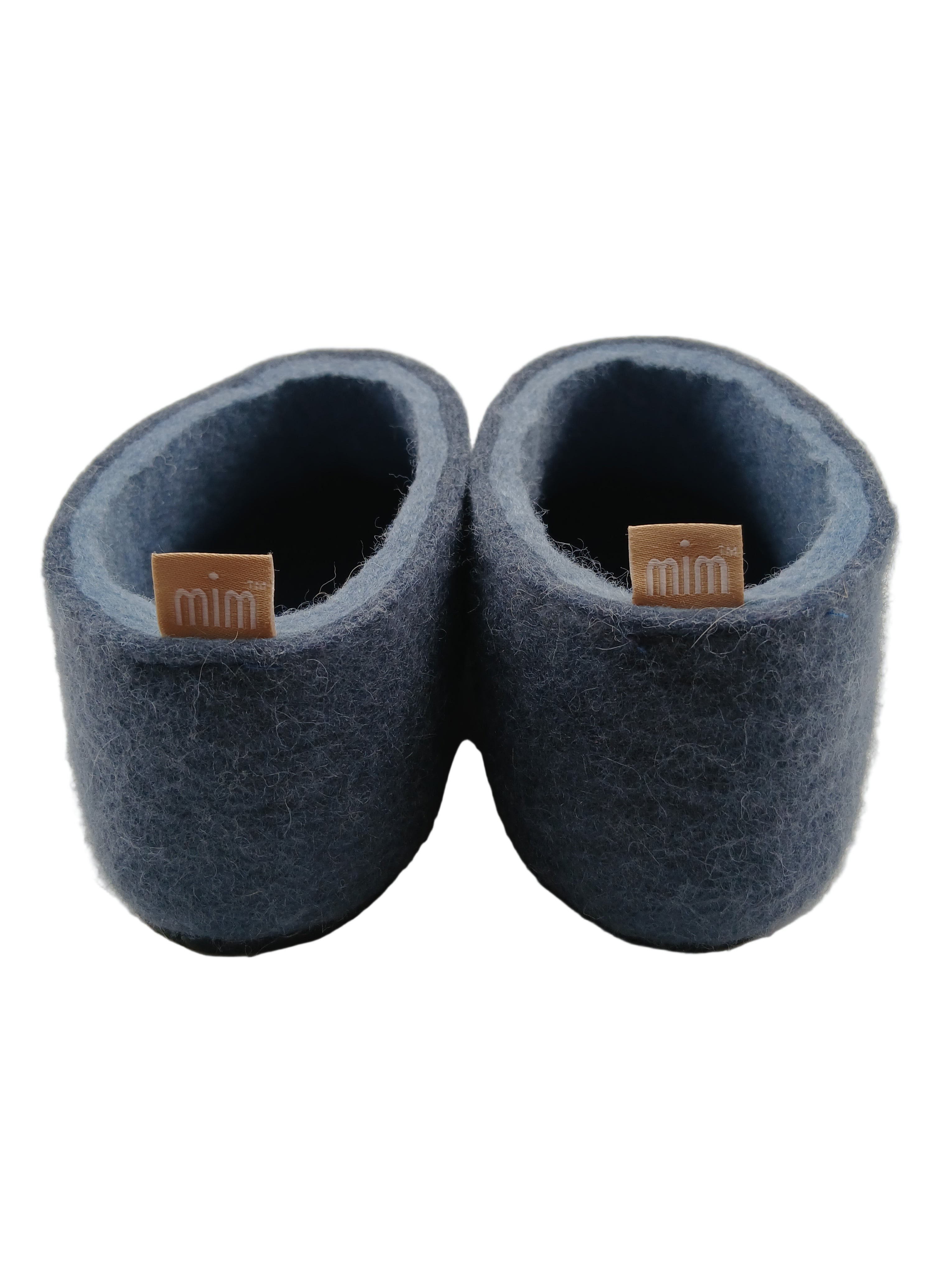 100% wool felt slippers in deep blue with a softer blue interior