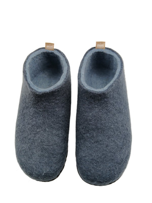 100% wool felt slippers in deep blue with a softer blue interior