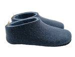 100% wool felt slippers in deep blue with a softer blue interior