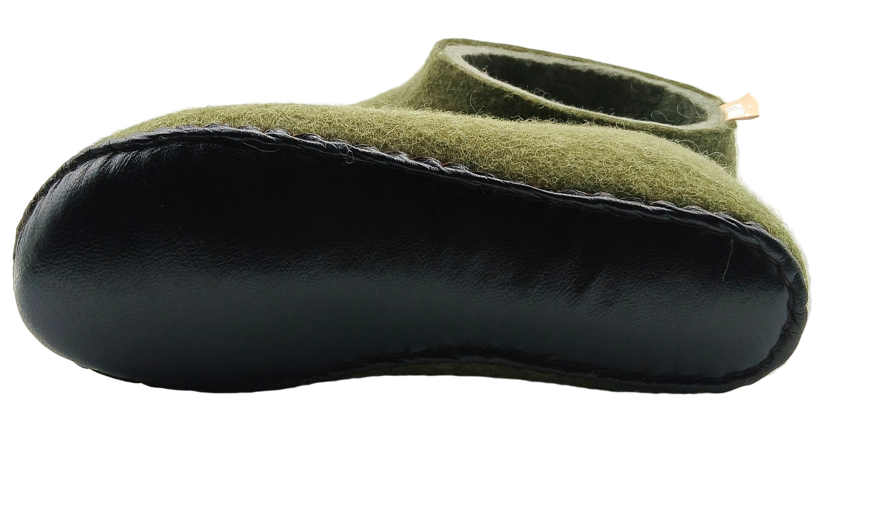 100% wool felt slippers in Garden green with a soft green interior
