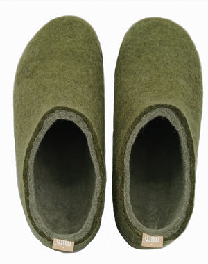 100% wool felt slippers in Garden green with a soft green interior
