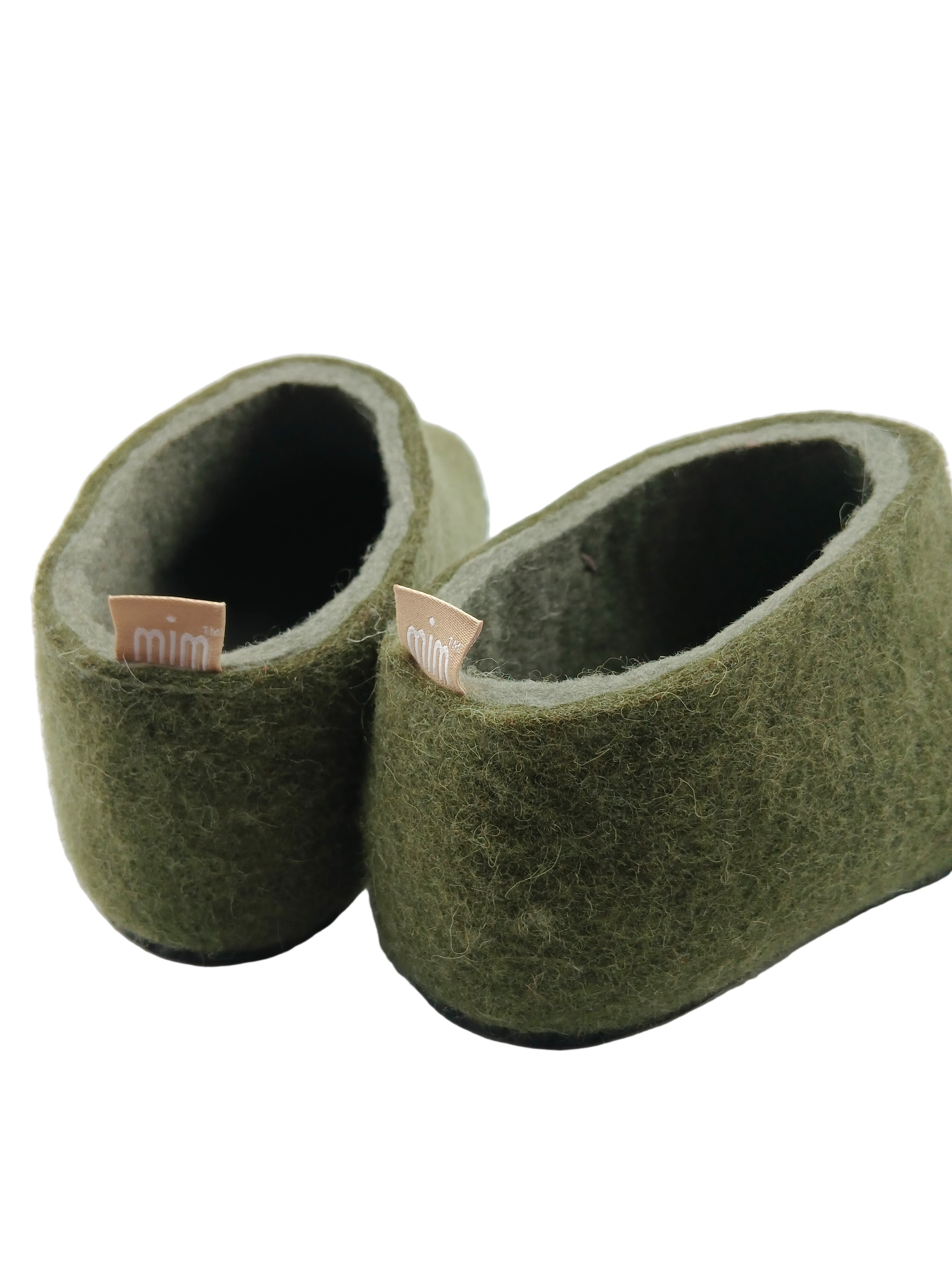 100% wool felt slippers in Garden green with a soft green interior