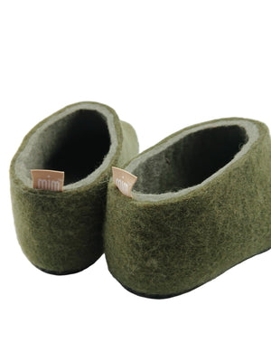 100% wool felt slippers in Garden green with a soft green interior