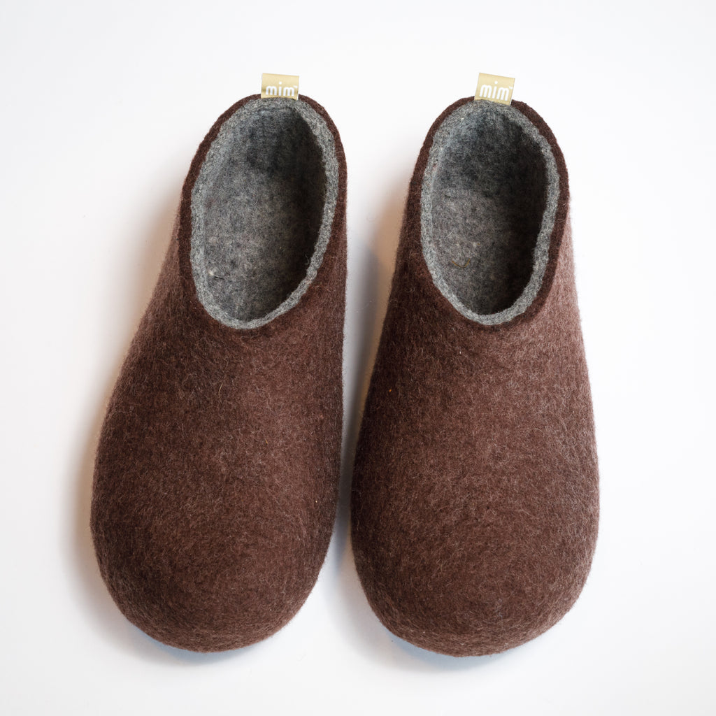 100% wool felt Brown colour slippers with grey interior layer