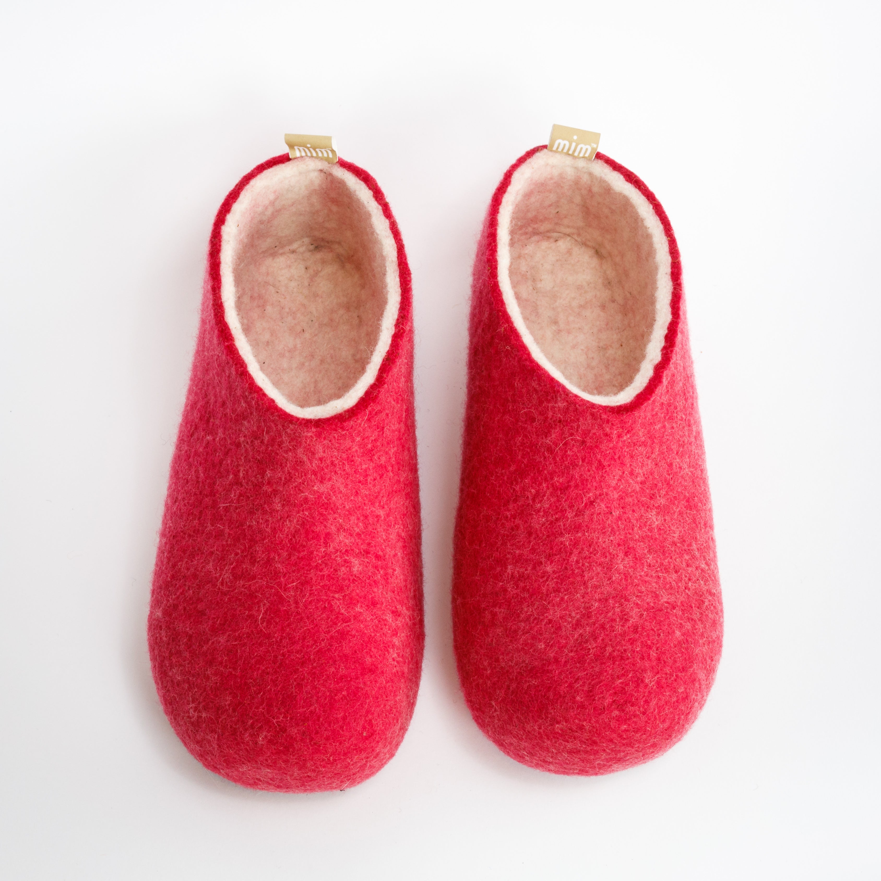 SALE 100% wool felt slippers in Warm Raspberry with a undyed natural wool interior layer