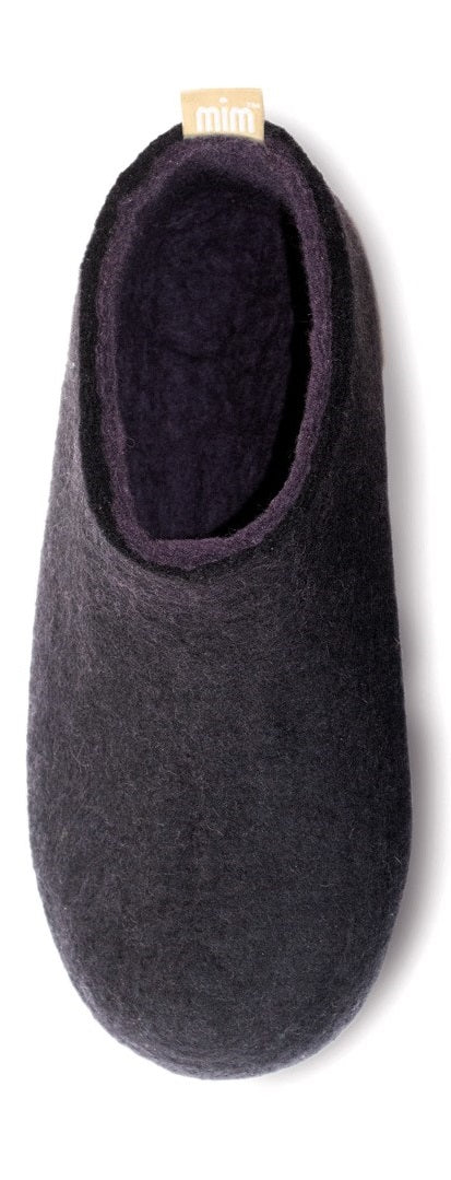 100% felt wool slipper black with a deep plum colour interior