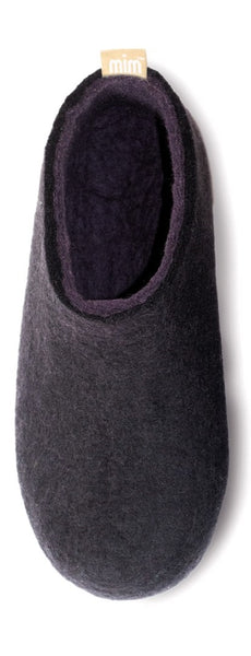 100?lt wool slipper black with a deep plum colour interior – MIM Ireland