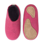 100% wool felt slippers in Warm Raspberry with deep plum wool interior layer