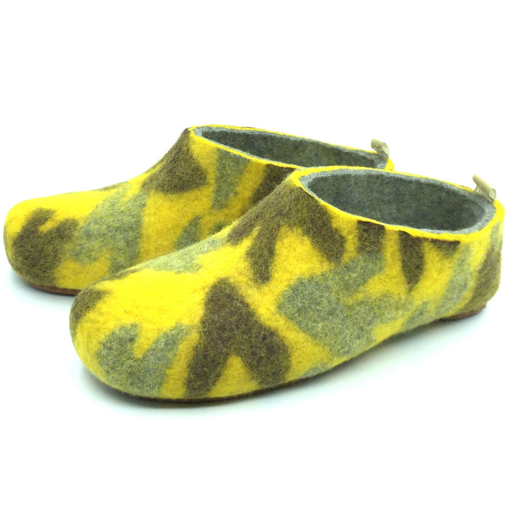 100% wool floral pattern colour slippers with a grey colour interior layer