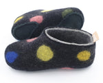 Children's Slippers 100% wool felt with grey interior Black and colour dots