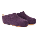 100% wool felt purple slippers with a natural undyed wool interior layer