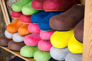felt slippers ethically sourced 100% Mongolian wool available to buy at Jampa Ling Tibetan Buddhist center
