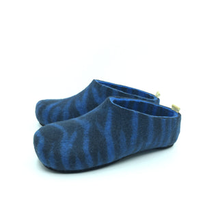 Men's Navy Blue 100% wool felt Slipper in Navy Blue with Zebra print detail