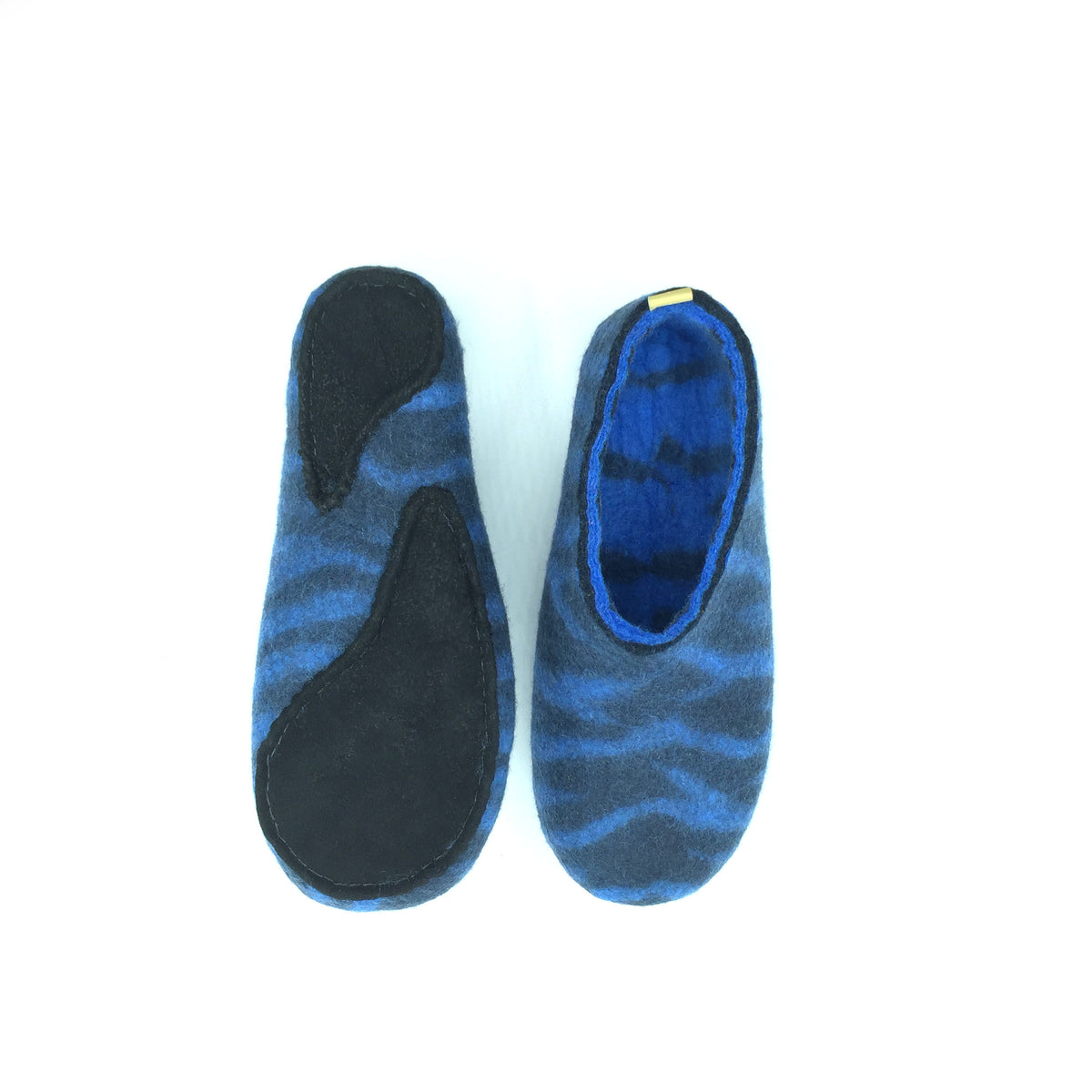 Men's Navy Blue 100% wool felt Slipper in Navy Blue with Zebra print d ...