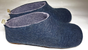 Women's Soft Navy and Grey 100% wool Felt Slippers